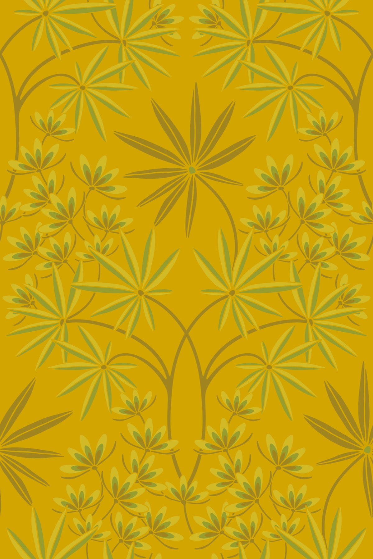 Glamour Floral Damask Maximalist Green Deep Yellow Wallpaper⁠ in your room — zoomed