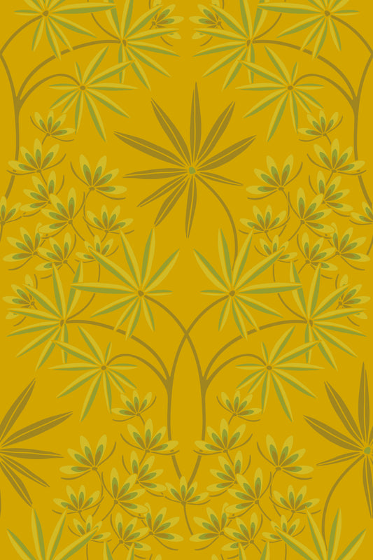 Glamour Floral Damask Maximalist Green Deep Yellow Wallpaper⁠