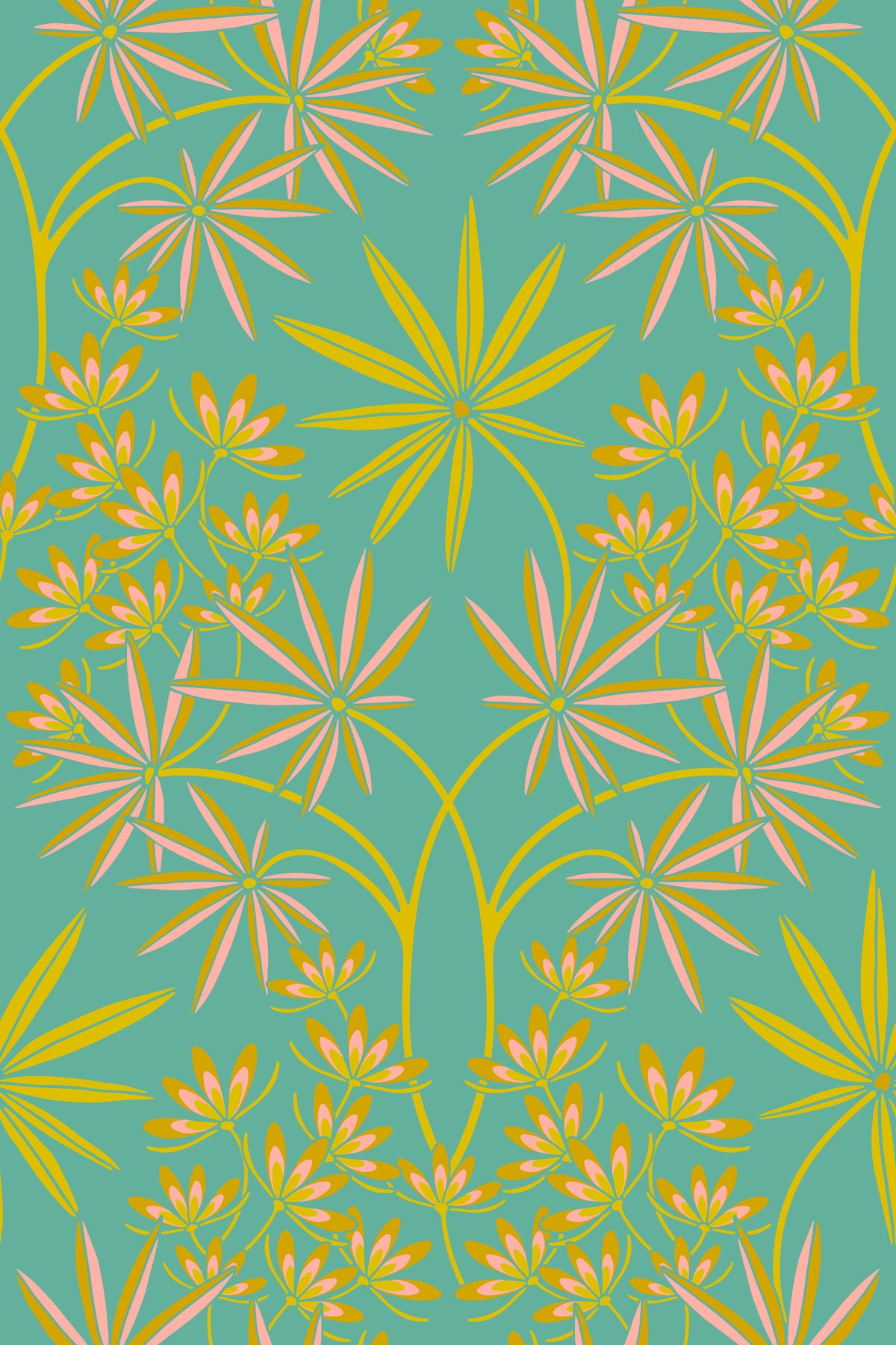 Glamour Floral Damask Maximalist Yellow Turquoise Wallpaper⁠ in your room — zoomed
