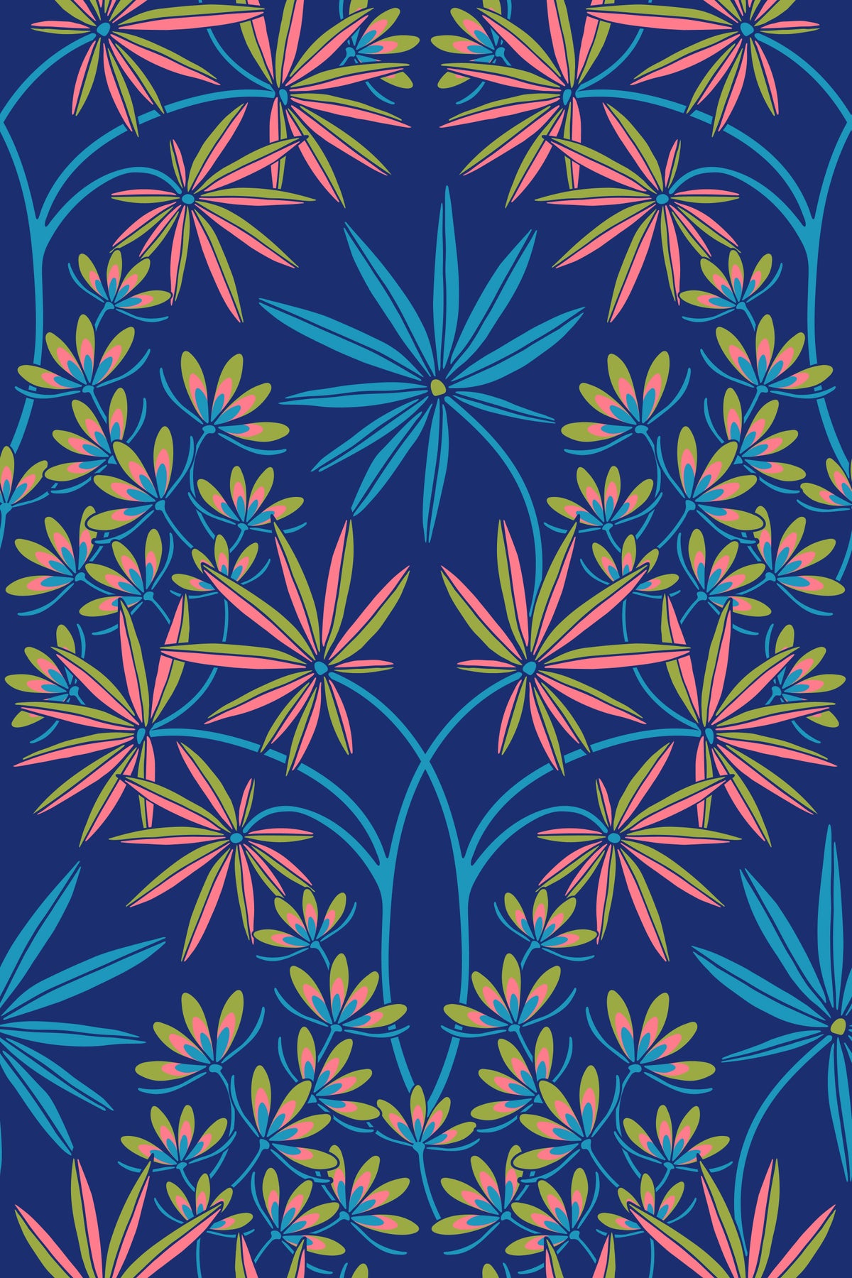 Glamour Floral Damask Maximalist Royal Blue Wallpaper⁠ in your room — zoomed