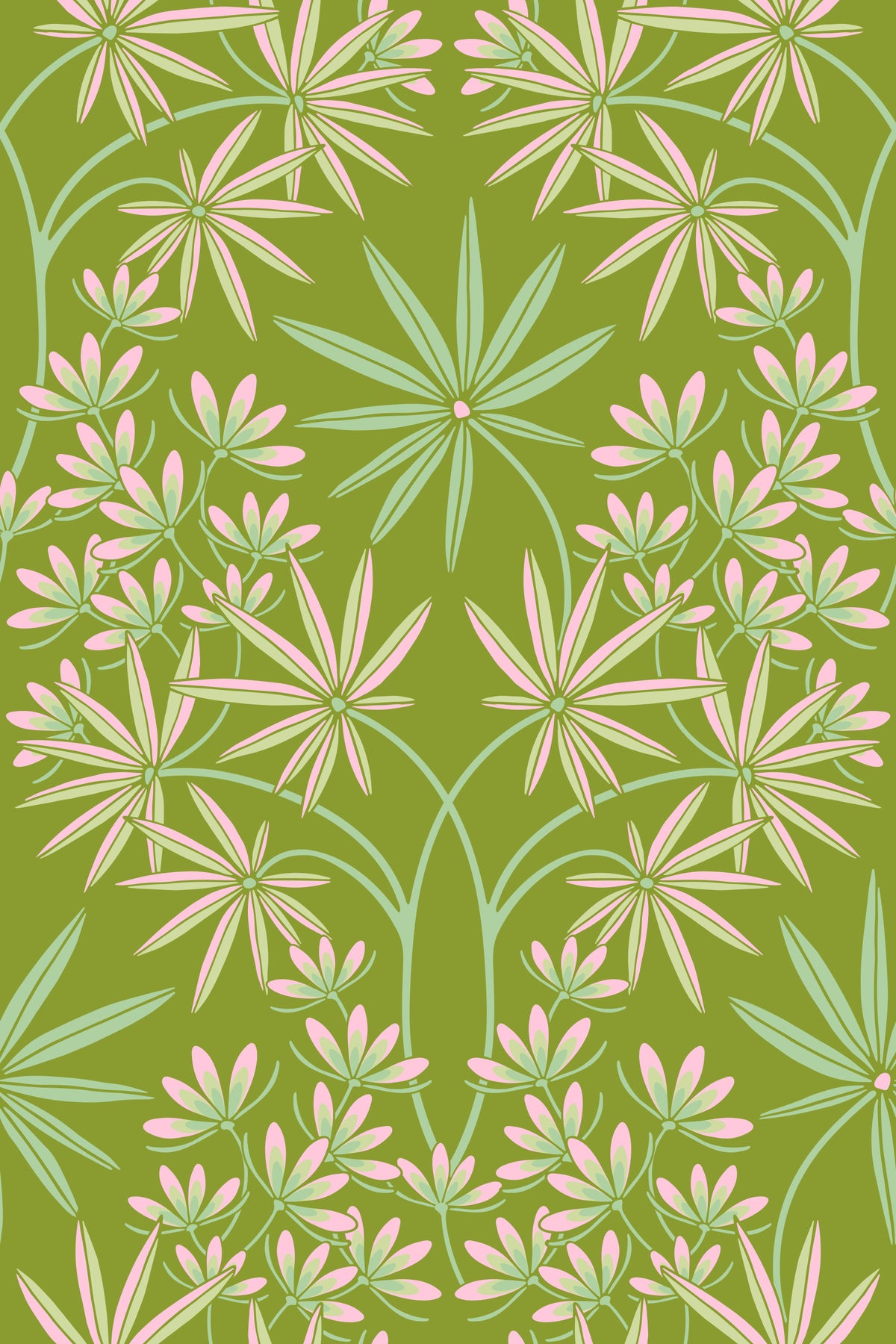 Glamour Floral Damask Cottage Spring Green Wallpaper⁠ in your room