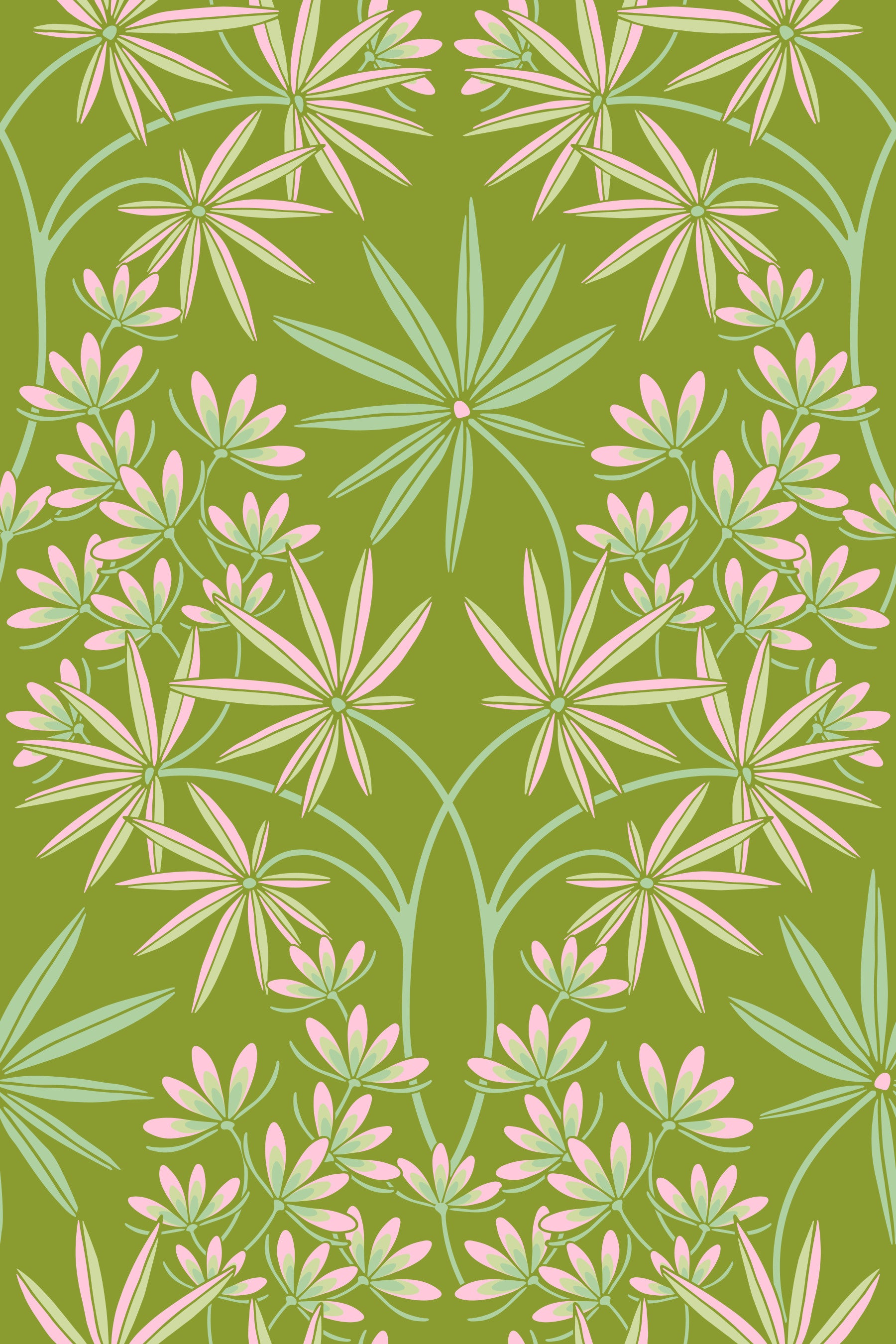 Glamour Floral Damask Cottage Spring Green Wallpaper⁠