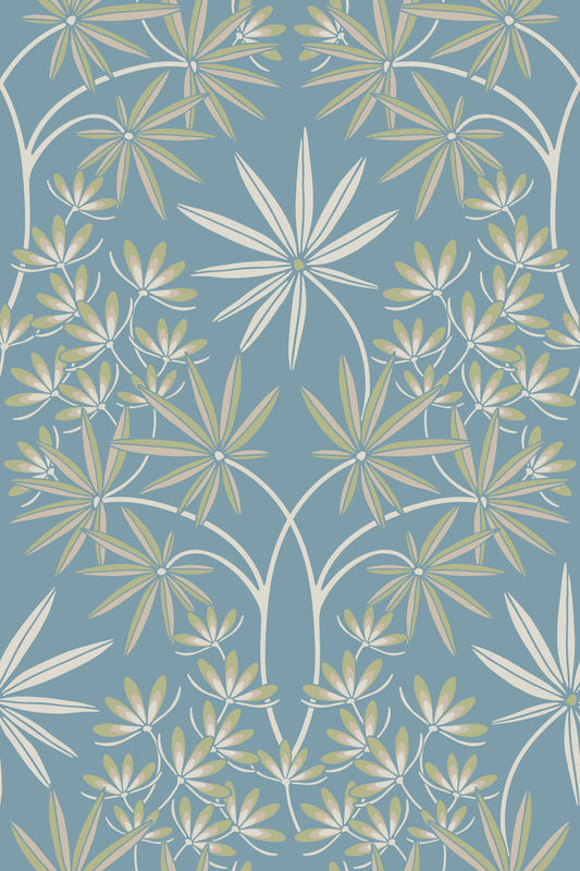 Glamour Floral Damask Cottage Sage Green Light Blue Wallpaper⁠
