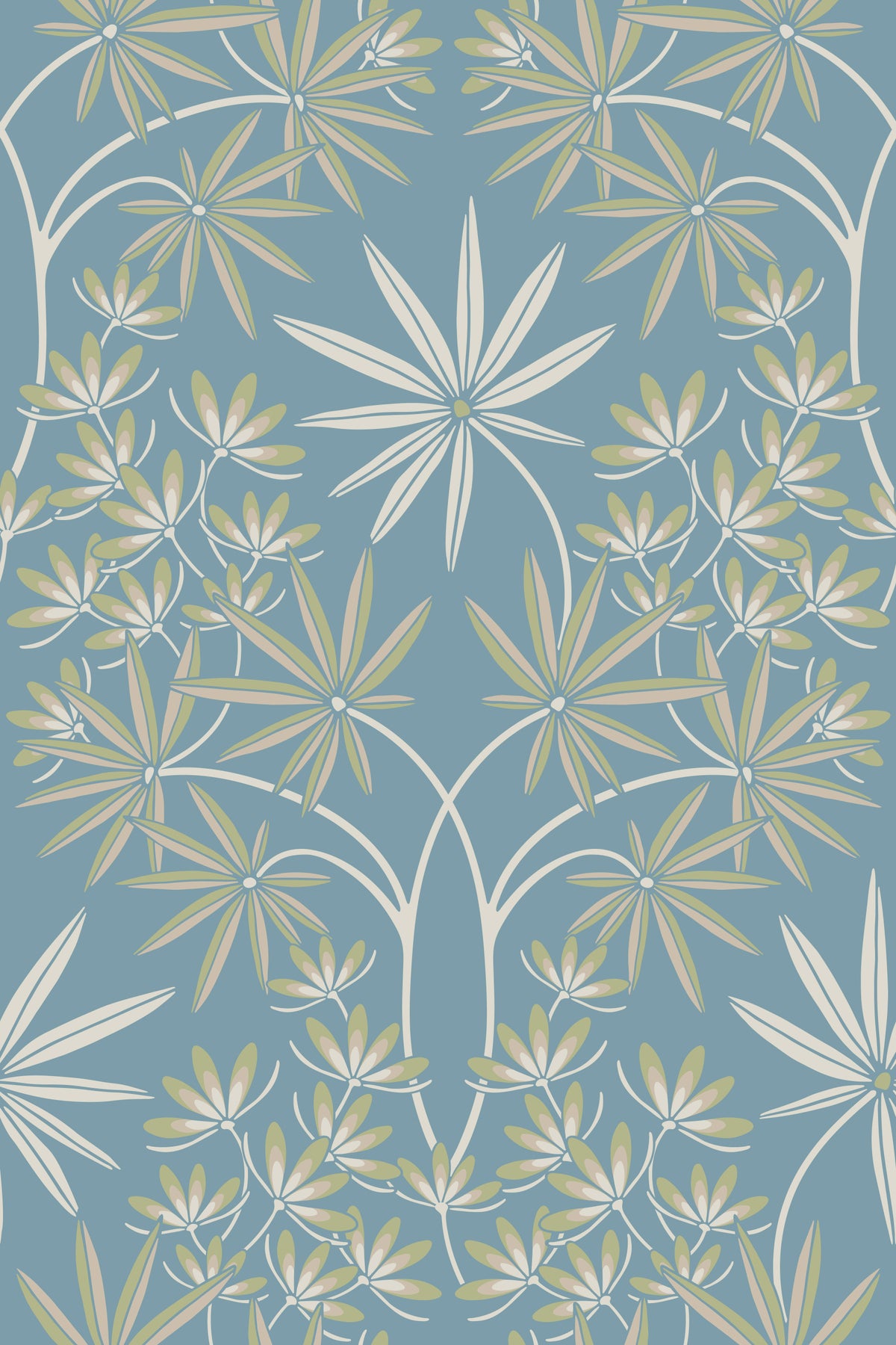 Glamour Floral Damask Cottage Sage Green Light Blue Wallpaper⁠ in your room — zoomed