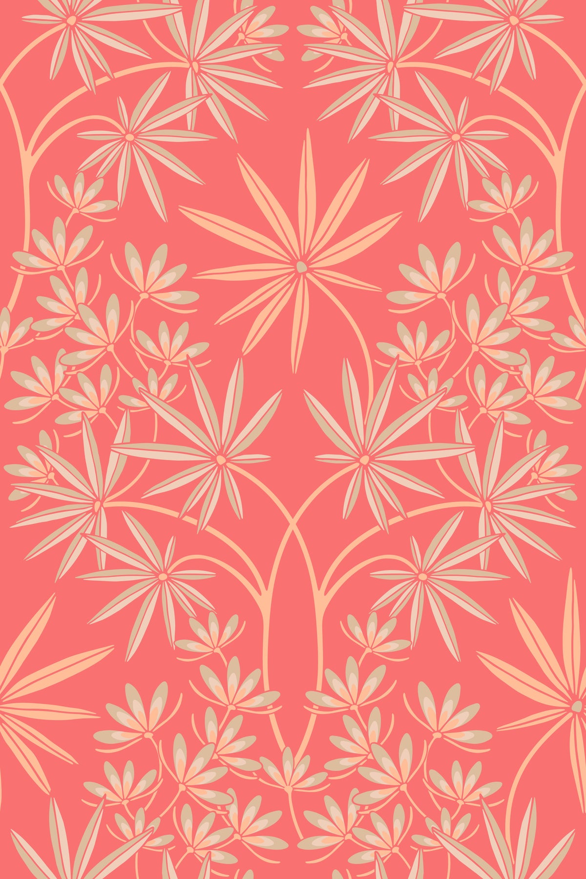 Glamour Floral Damask Warm Peach Fuzz Orange Coral Wallpaper⁠ in your room — zoomed