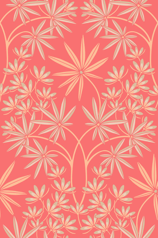 Glamour Floral Damask Warm Peach Fuzz Orange Coral Wallpaper⁠