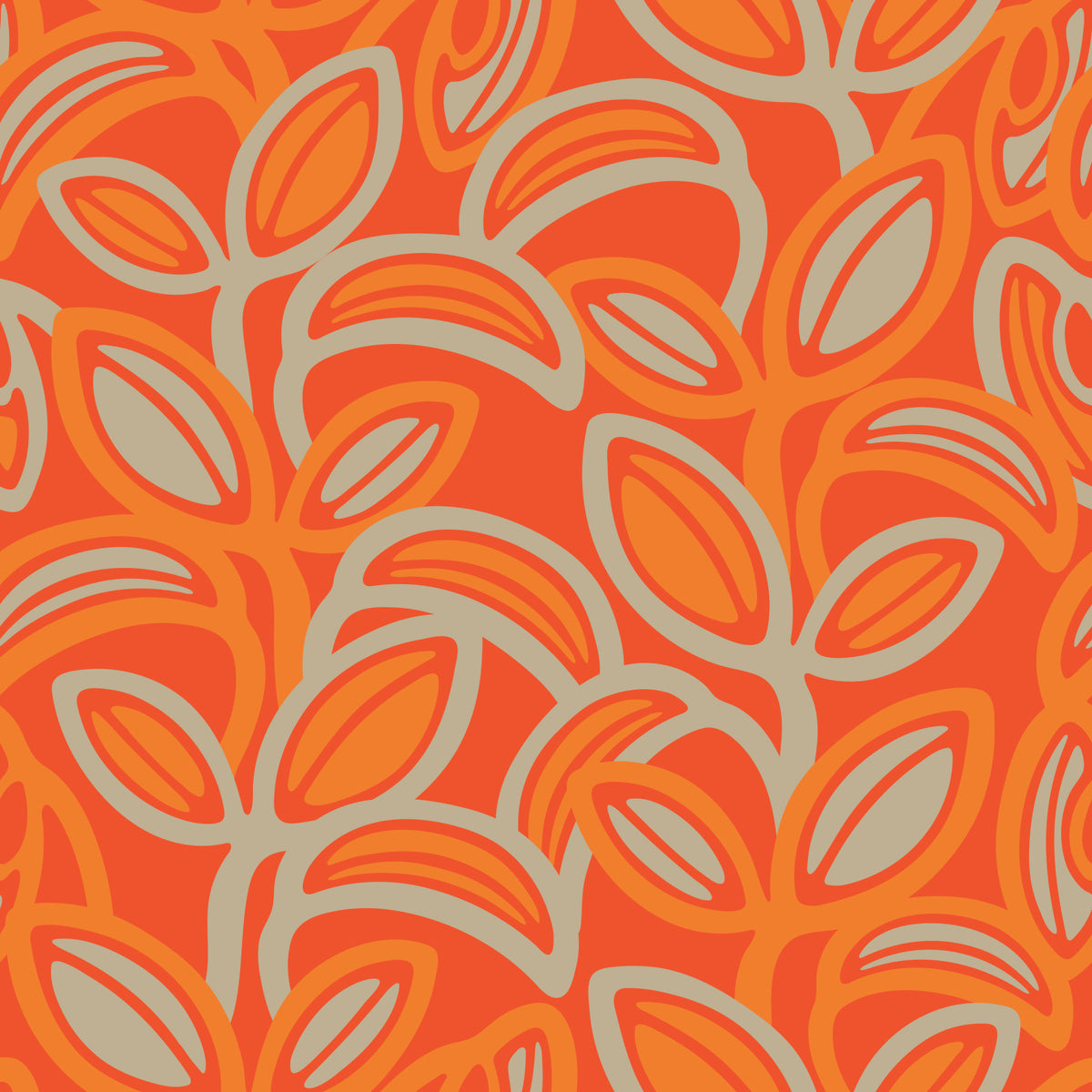 Leaf Laugh Love Groovy Retro Mid Century Leaves Beige Burnt Orange Wallpaper⁠