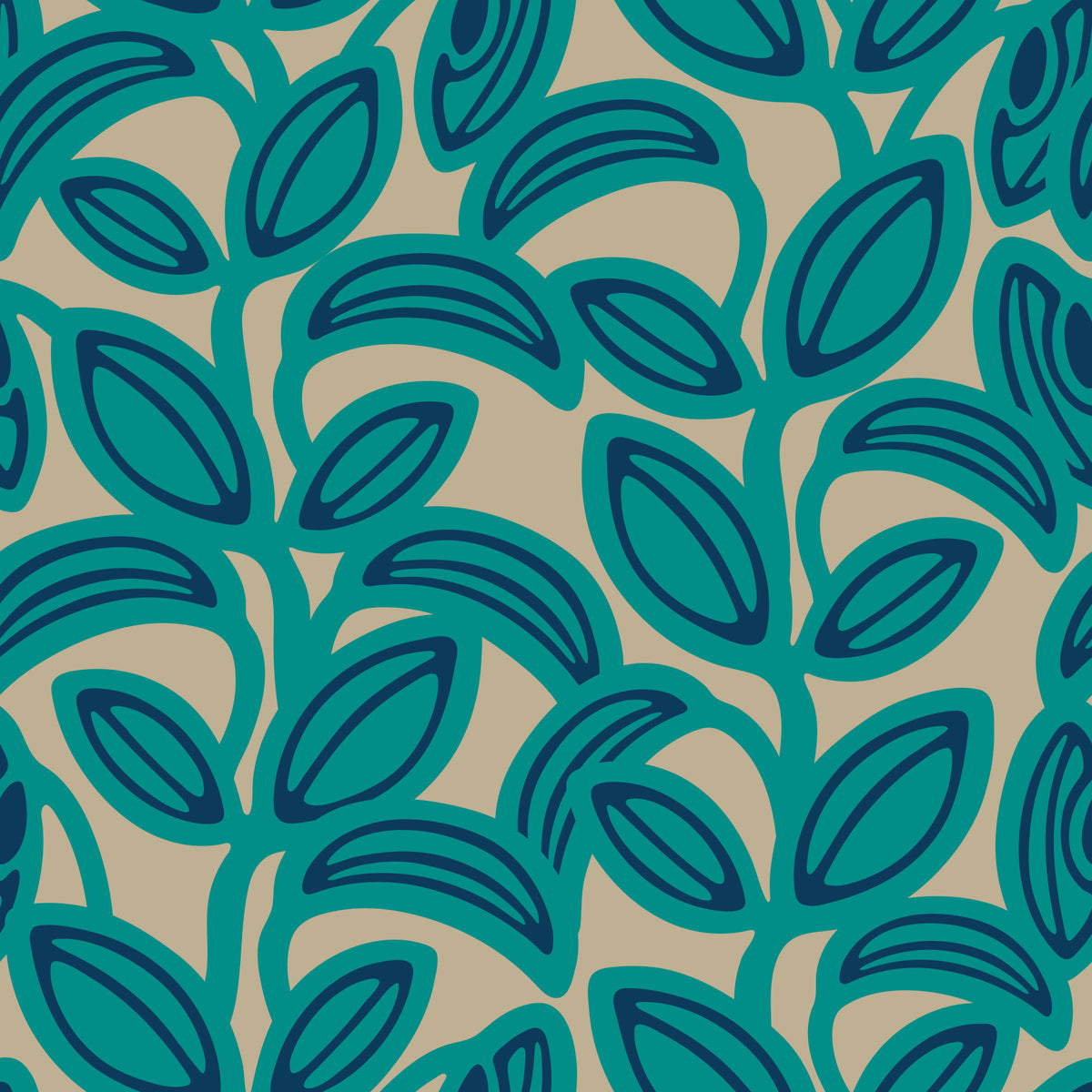 Leaf Laugh Love Groovy Retro Mid Century Leaves Turquoise  Wallpaper⁠ in your room