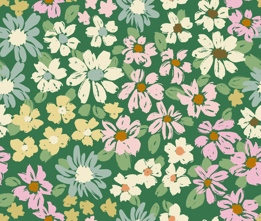 Painterly spring cottage chic florals Wallpaper⁠