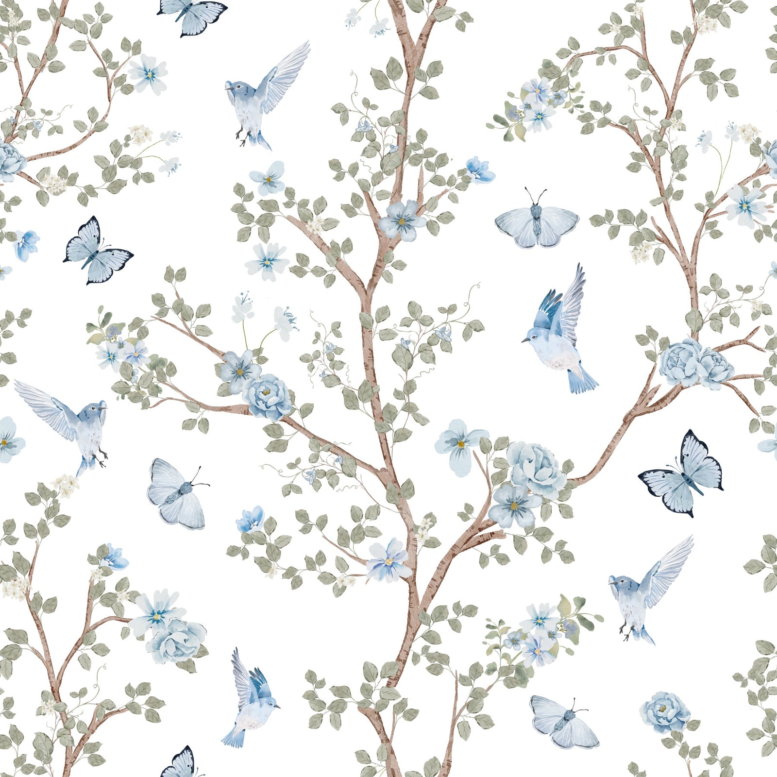 Bluebird Chinoiserie Garden Serenade Wallpaper⁠
