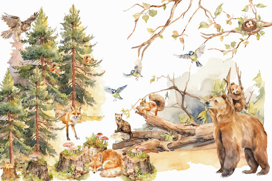 Forest Friends Watercolor Wall Mural
