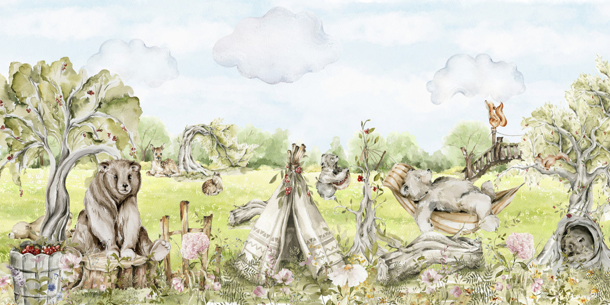 Watercolor Whimsical Forest Friends  Wall Mural in your room
