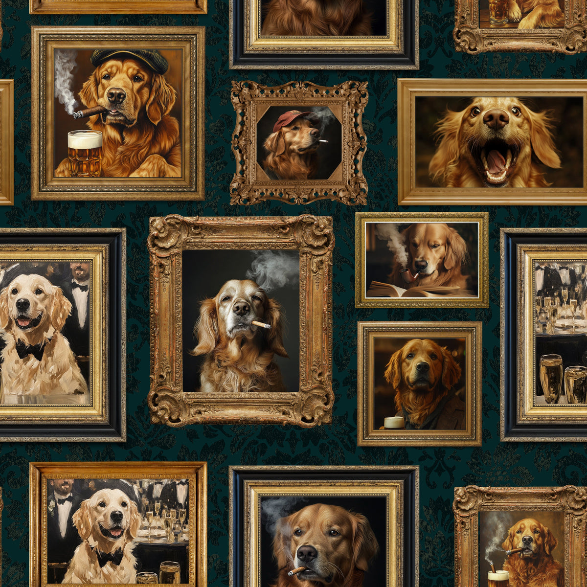 Golden Retriever Smoking Paws Gallery Wallpaper⁠ in your room — zoomed