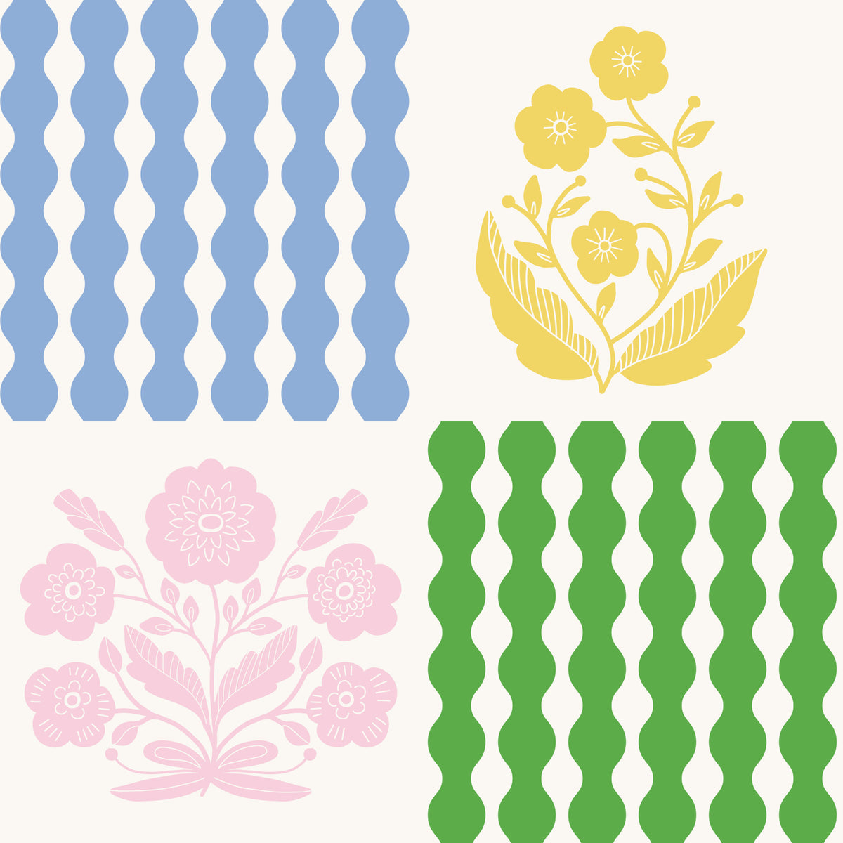 Retro Floral & Wave Wallpaper⁠