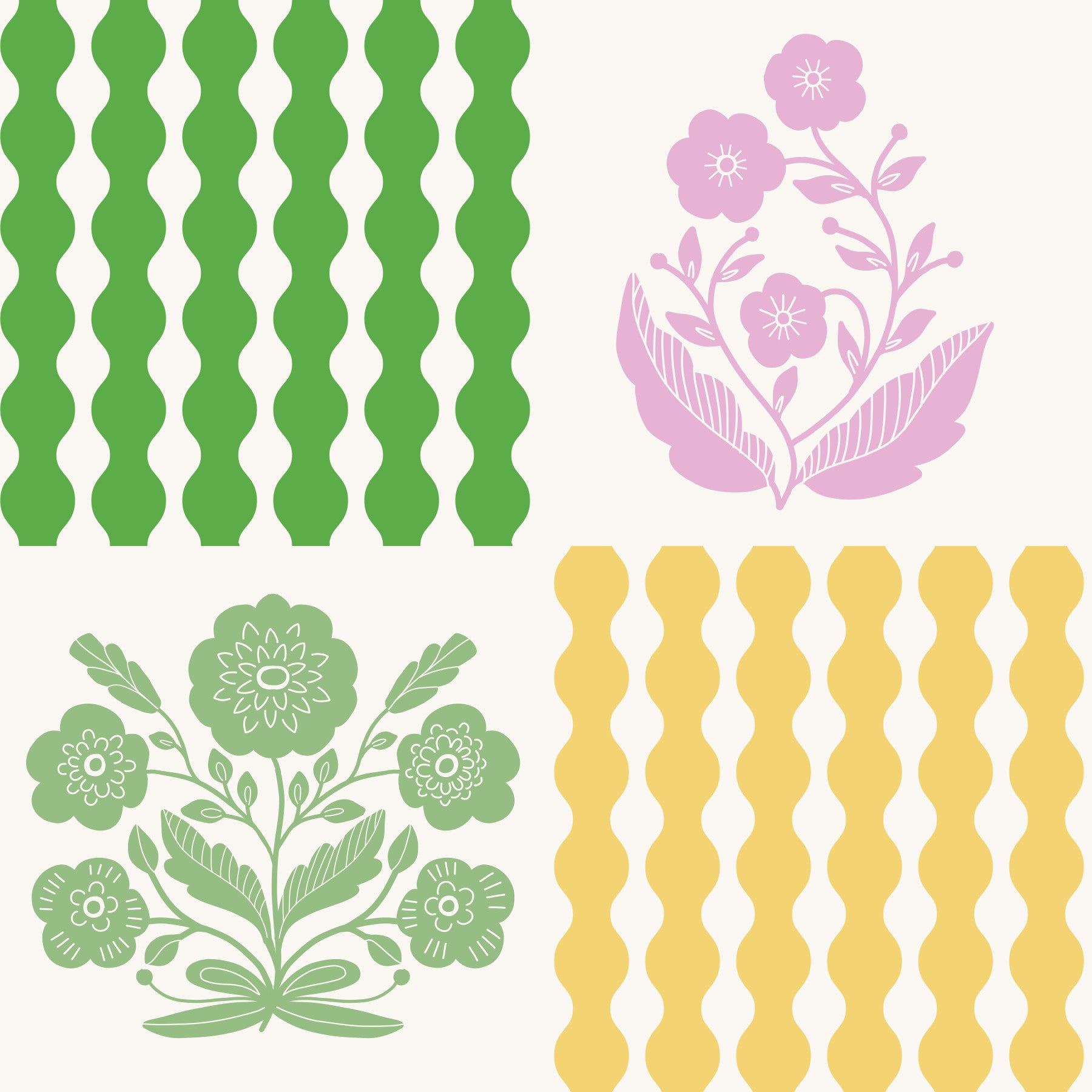 Retro Floral Blocks Wallpaper⁠
