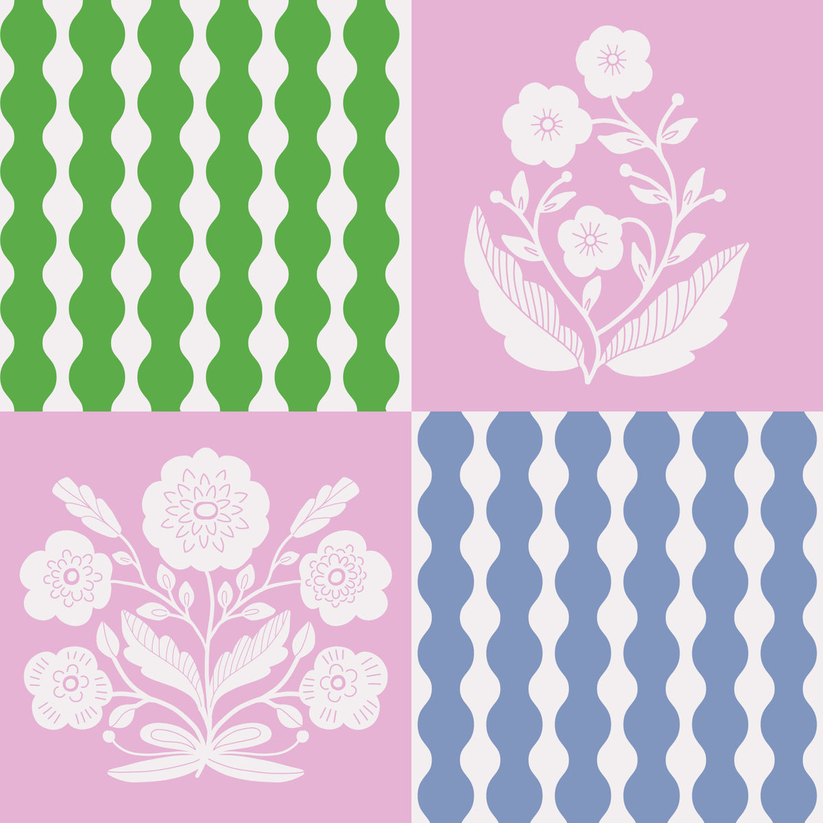 Retro Bloom Patchwork Wallpaper⁠ in your room — zoomed