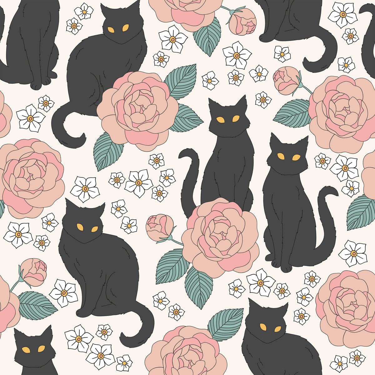 Black Cats & Blooms Wallpaper⁠ in your room