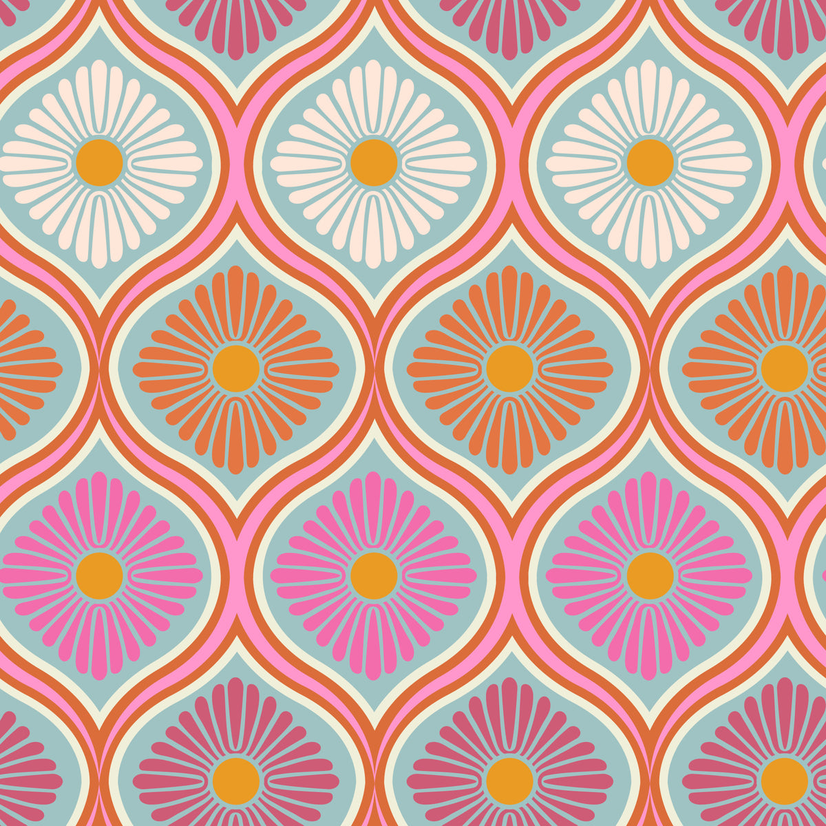 Groovy 70s Retro Mod Flower Power Wallpaper⁠ in your room