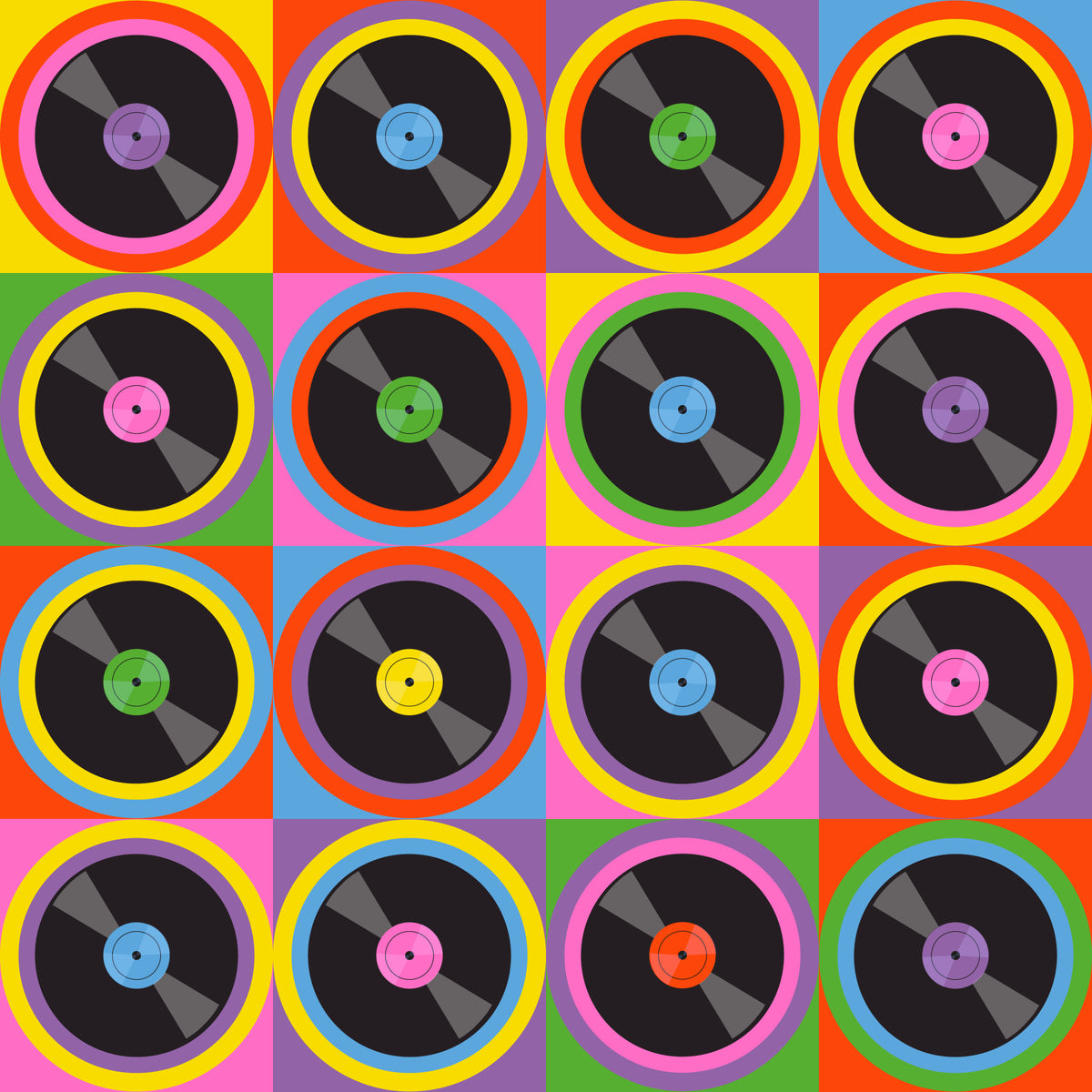 Bold Retro Pop Art 70s Vinyl Record Wallpaper⁠ in your room