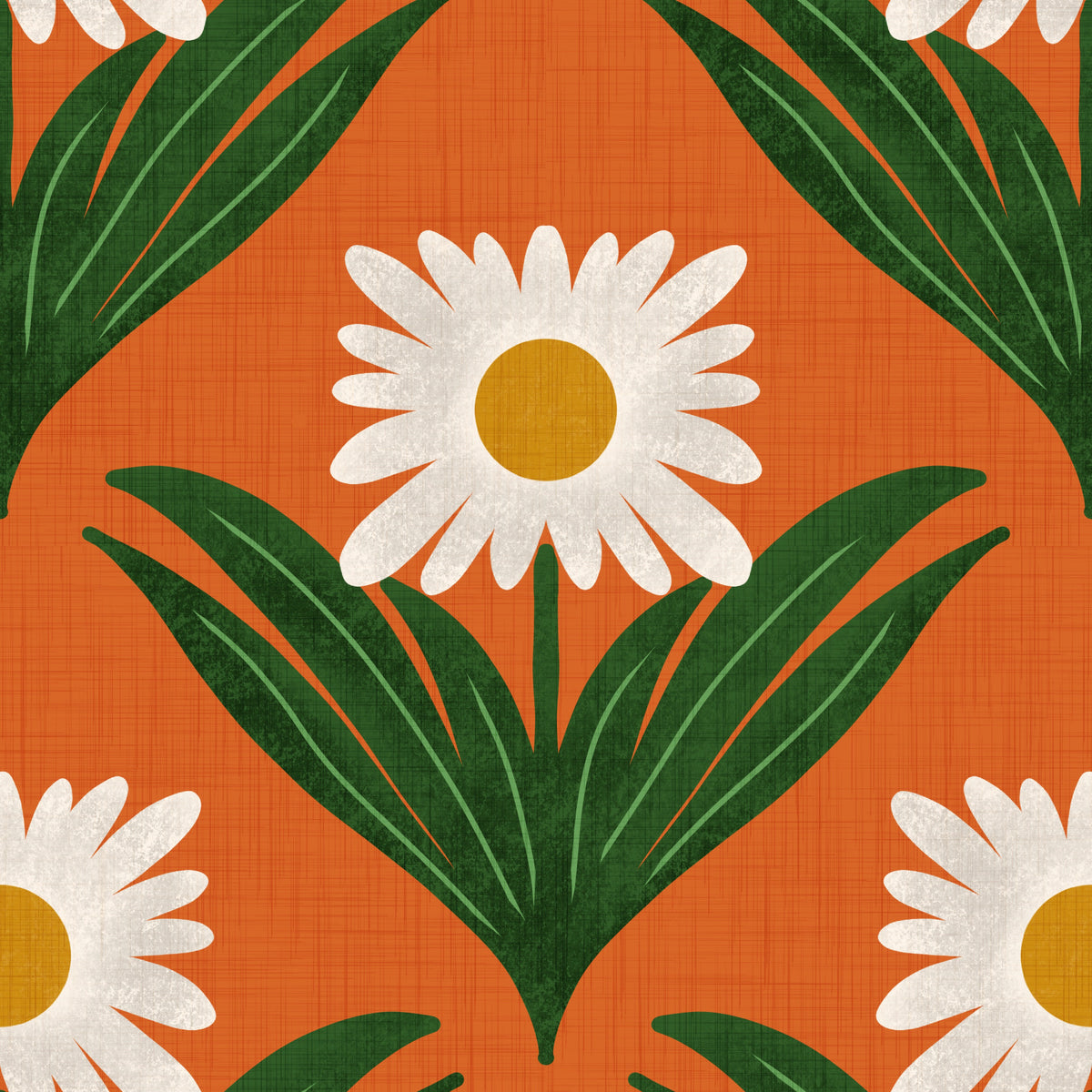 Retro 70s Daisy Floral on Orange - Mod Flower Wallpaper⁠⁠ in your room