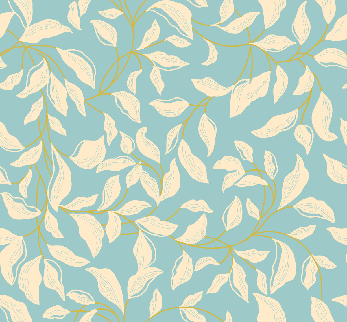 Beige Leaves on Blue Wallpaper⁠ in your room