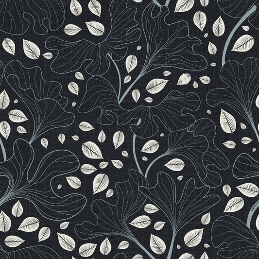 Timeless Ginkgo Garden Navy and White  Wallpaper⁠