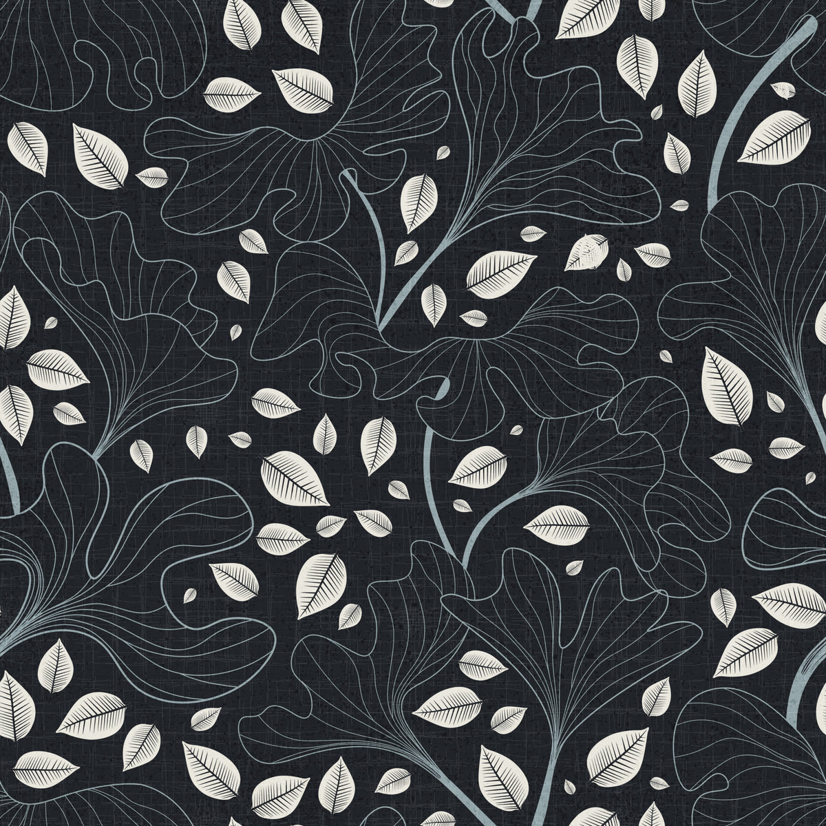 Timeless Ginkgo Garden Navy and White  Wallpaper⁠