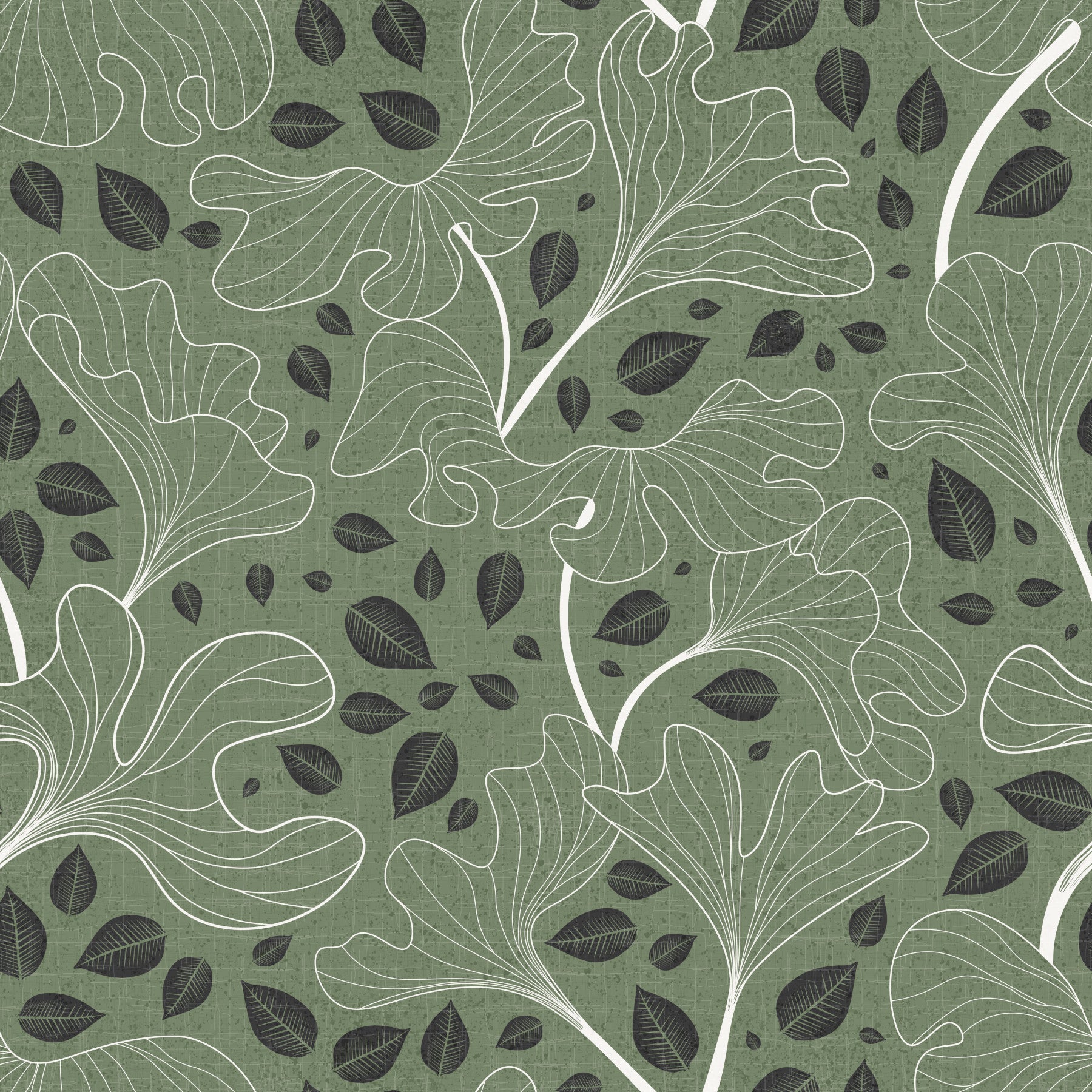 Timeless Ginkgo Garden Green and White Wallpaper⁠ in your room — zoomed
