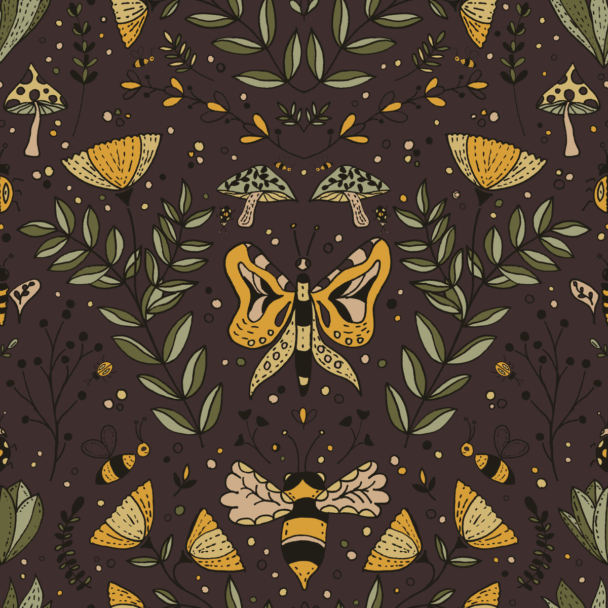 Bees Butterflies and Flowers Brown Wallpaper⁠ in your room