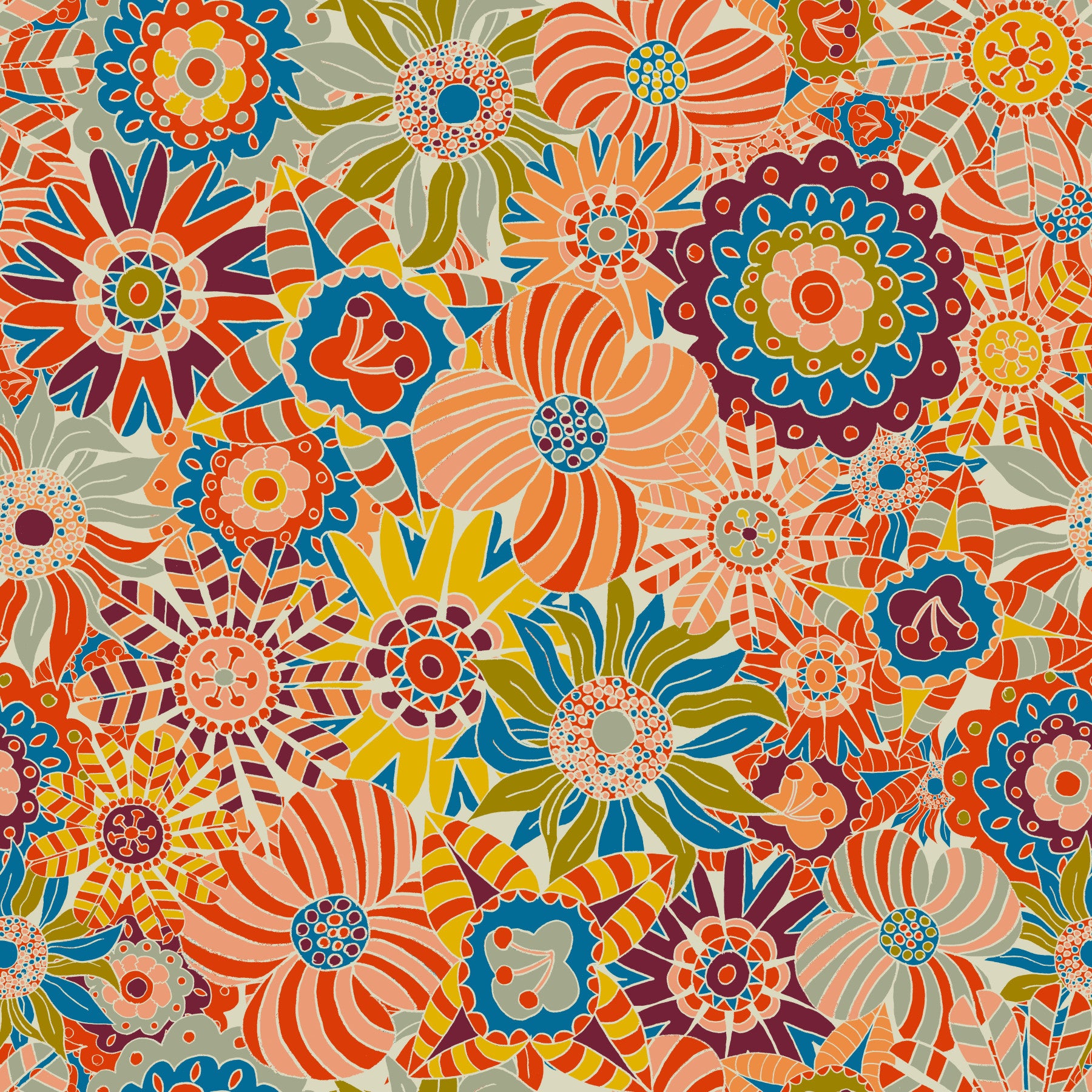 Vivid Colors Scandi Round Flowers Wallpaper⁠