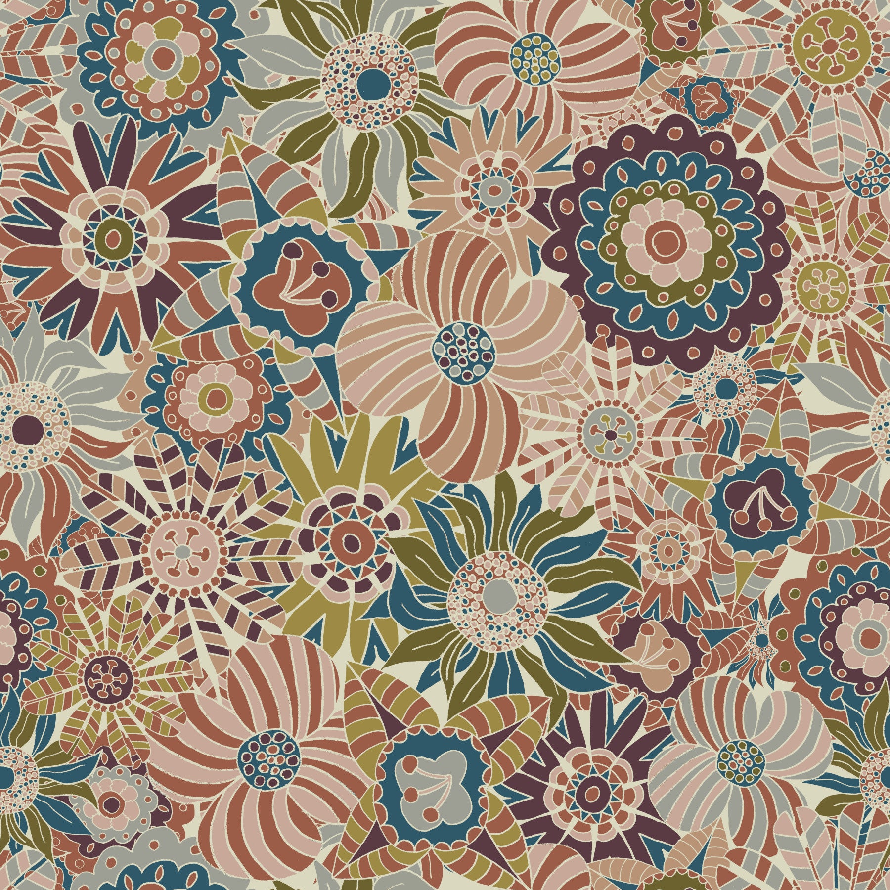 Neutral Spring Scandi Round Flowers Wallpaper⁠ in your room — zoomed