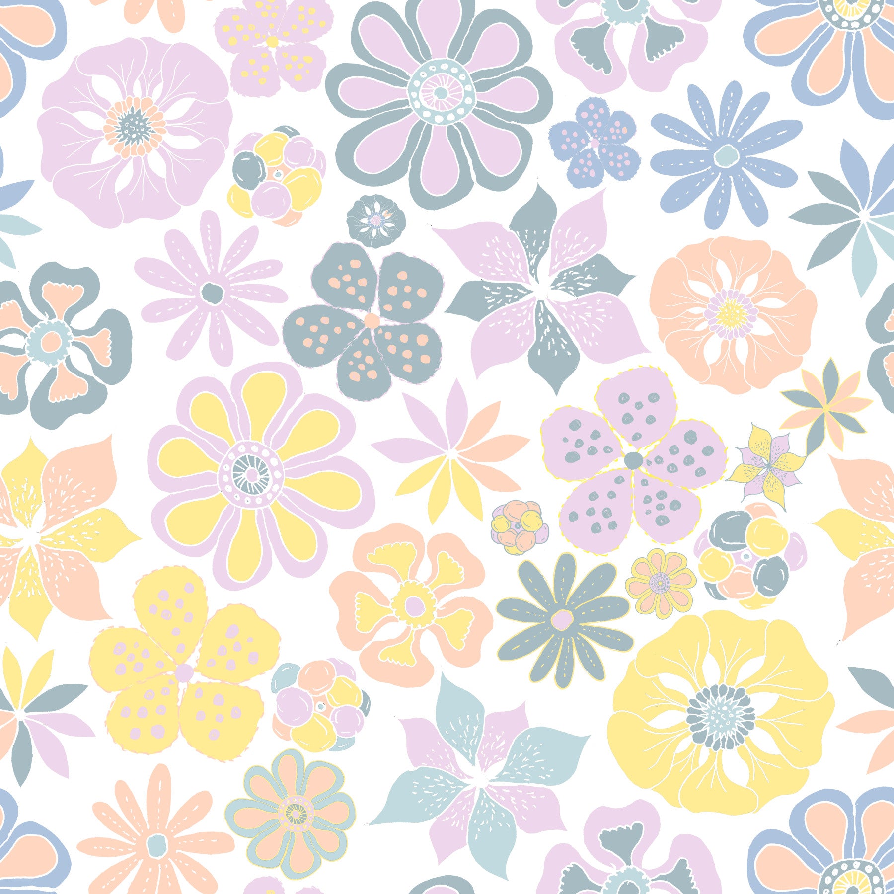 Hand Drawn Garden Flowers Yellow Blue Wallpaper⁠