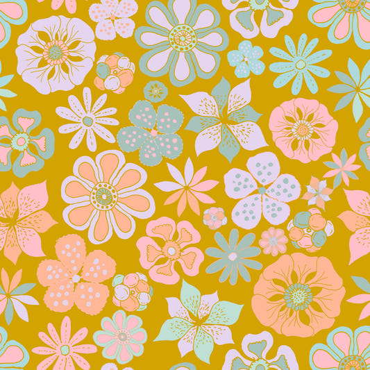 Hand Drawn Garden Flowers Golden Wallpaper⁠