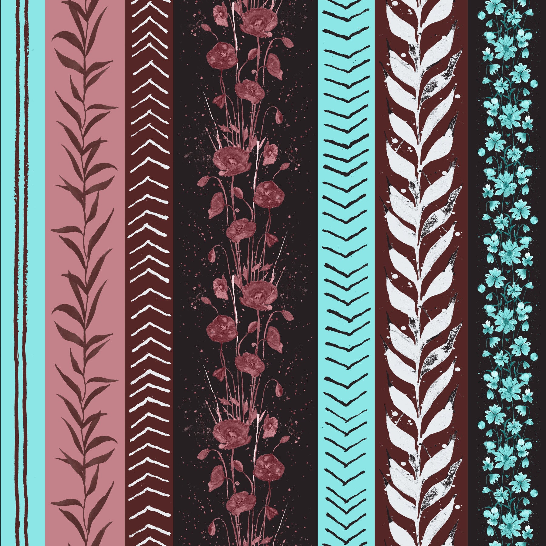 Autumn Stripes Modern Luxury Red Turquoise Wallpaper⁠