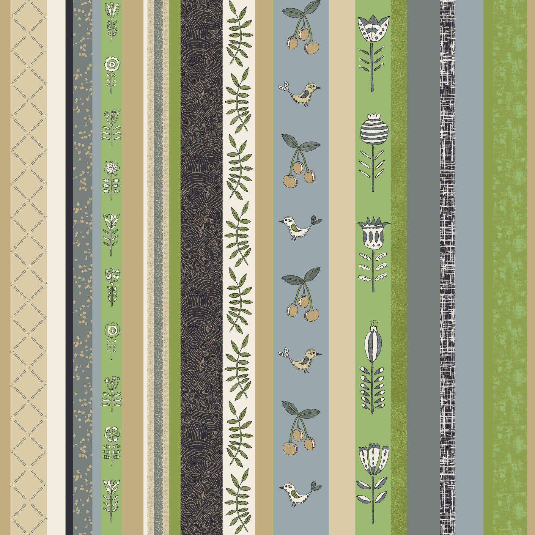 Whimsical Garden Stripes Green Wallpaper⁠
