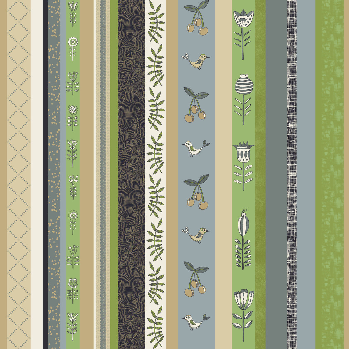 Whimsical Garden Stripes Green Wallpaper⁠ in your room — zoomed
