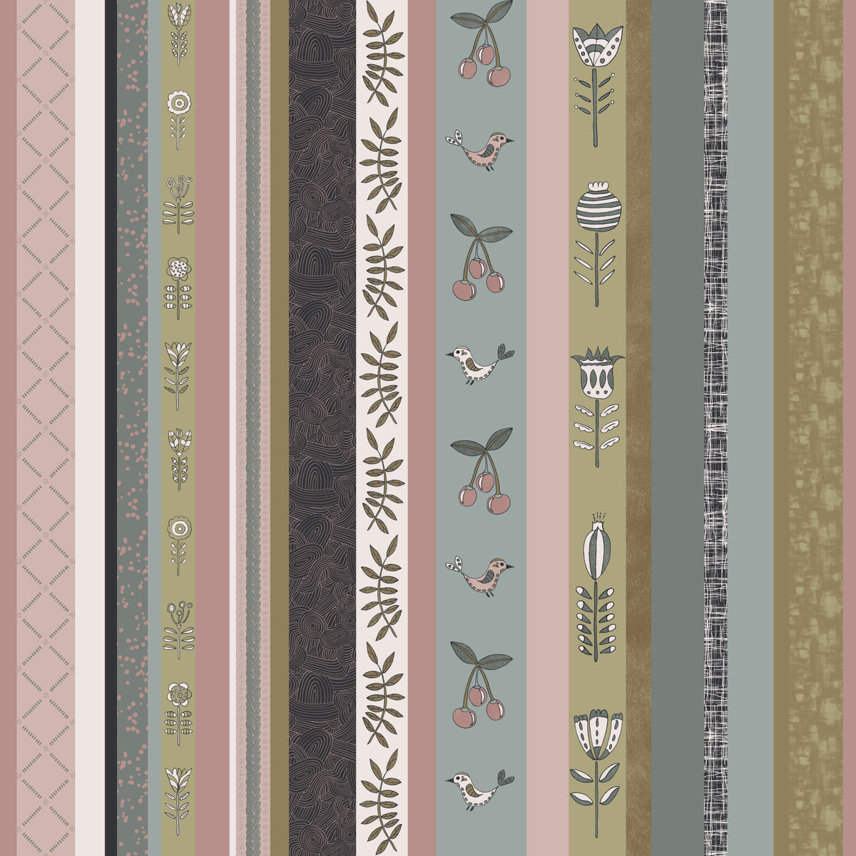 Whimsical Garden Stripes Muted Tones Wallpaper⁠ in your room