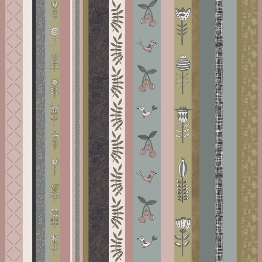 Whimsical Garden Stripes Muted Tones Wallpaper⁠