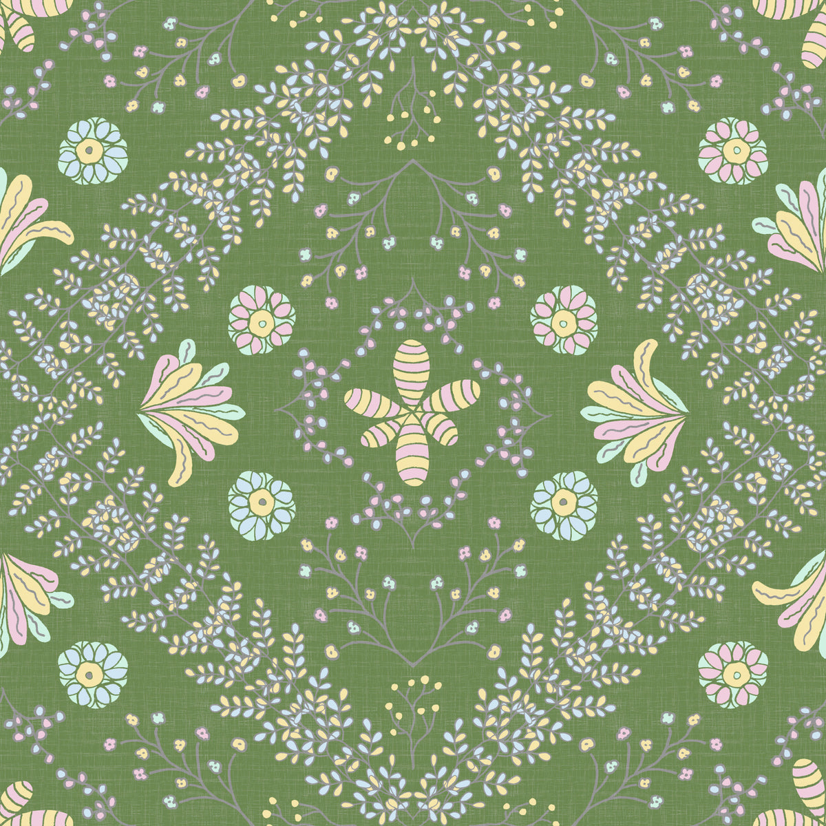 Bloom Tapestry Olive Green Wallpaper⁠ in your room