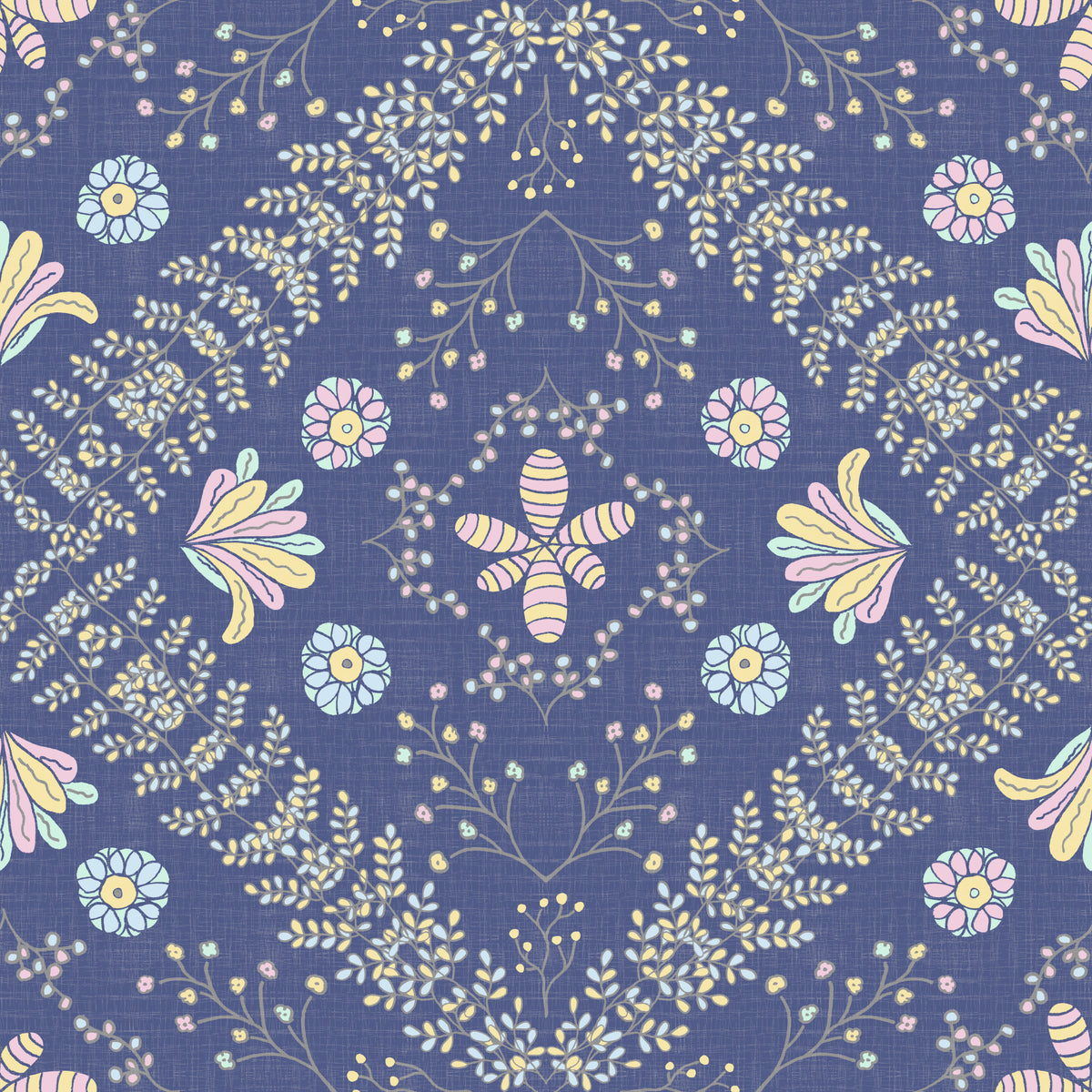 Bloom Tapestry Deep Blue Wallpaper⁠