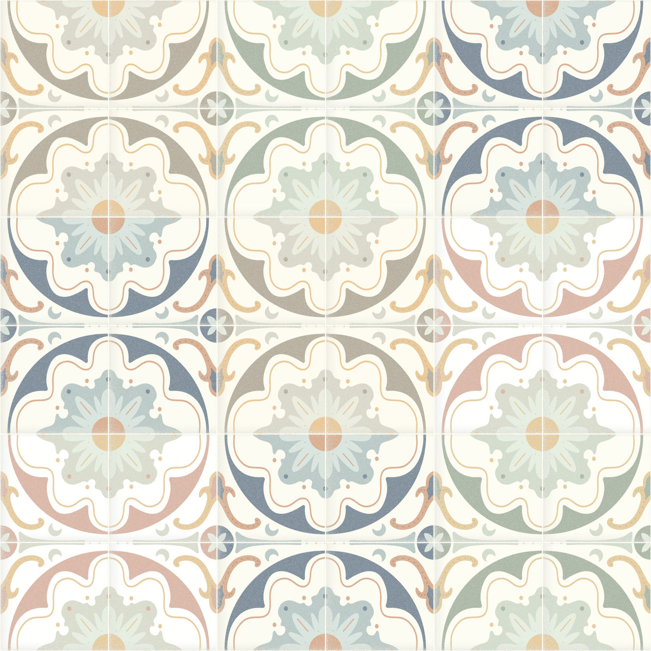 Aged Cement Tile Backsplashes Mixed Colors Wallpaper⁠