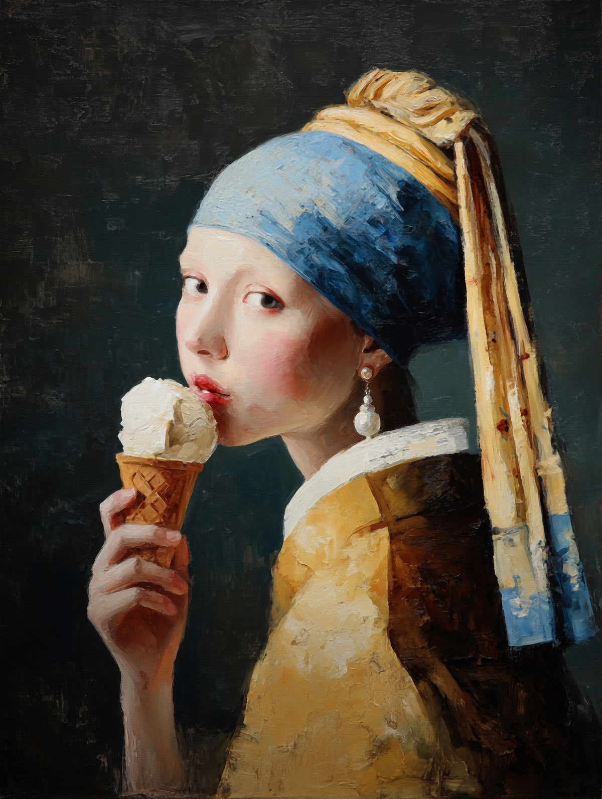 Girl with Pearl Earring Eating Ice Cream Wall Mural in your room — zoomed