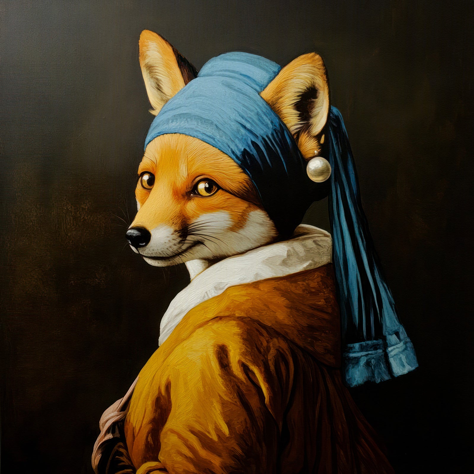 Fox with Pearl Earring in Golden Robe Wall Mural