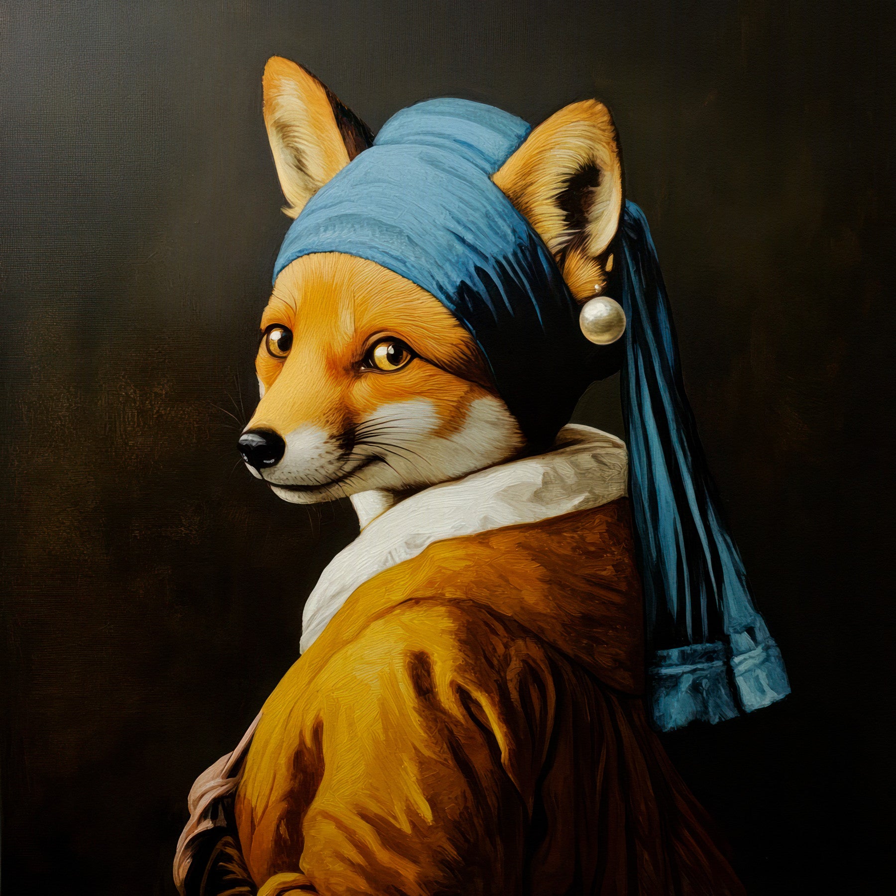 Fox with Pearl Earring in Golden Robe Wall Mural in your room — zoomed