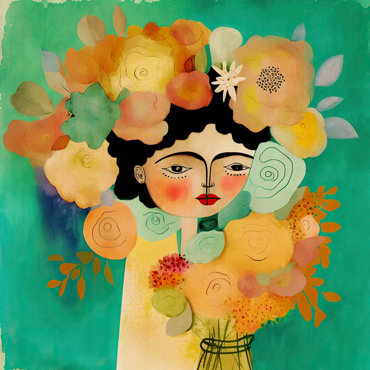 Bohemian Woman with Colorful Floral Crown Wall Mural