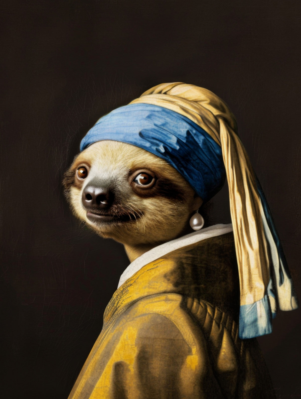 The sloth with the pearlearring - Vermeer Adaption Wall Mural in your room
