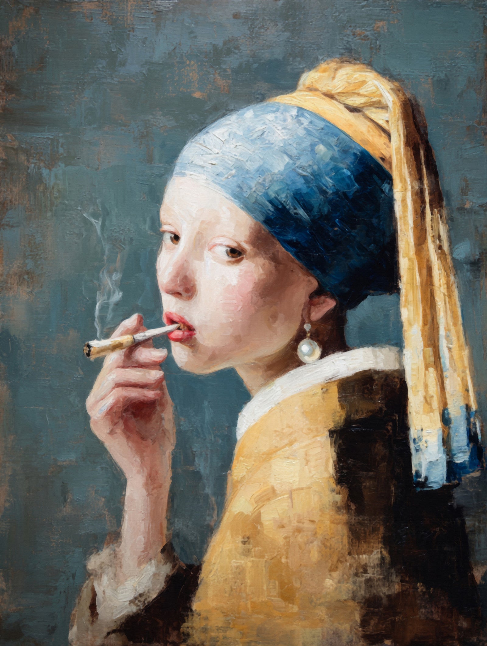 The GIrl With The Pearl Earring Is Smoking A Joint Wall Mural