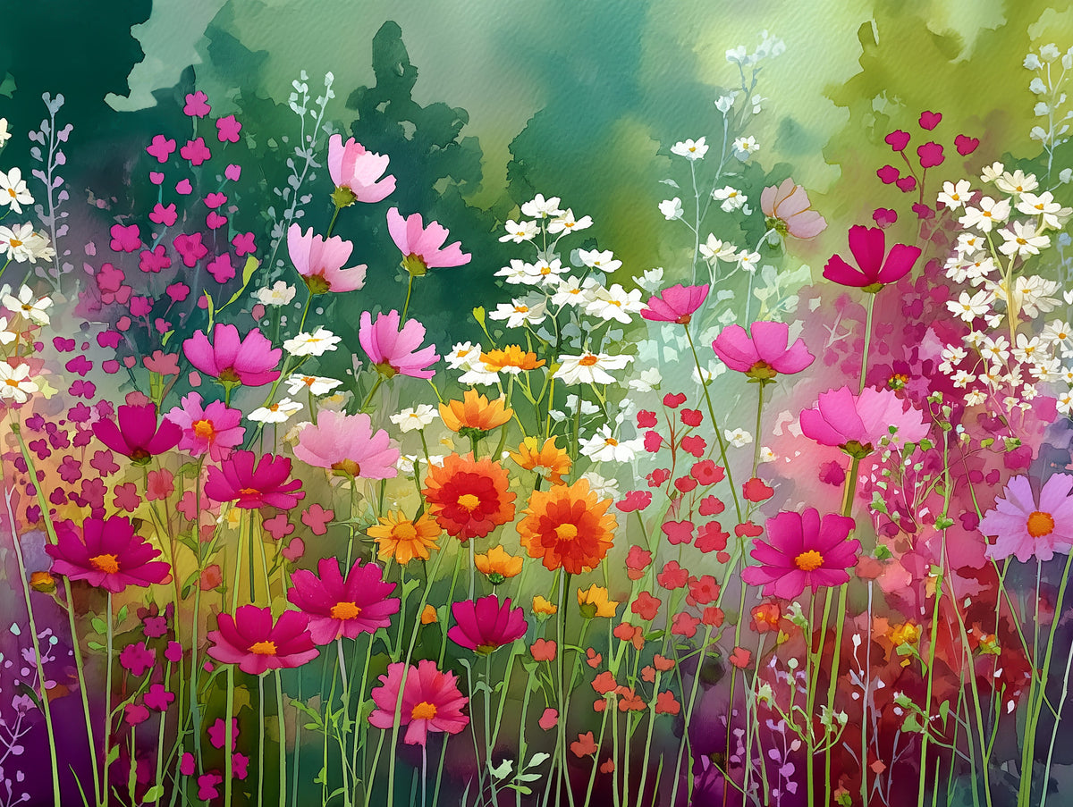 Wildflower Meadow Watercolor Wall Mural in your room