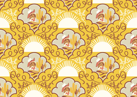 Wild West Whimsy -Happy Yellow Cowboy Boots & Cactus Wallpaper for Kids’ Rooms & Western-Inspired Decor