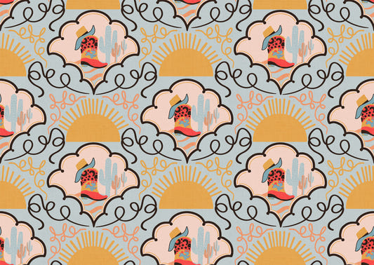 Wild West Whimsy-  Playful Red Cowboy Boots & Cactus Wallpaper for Kids’ Rooms & Western-Inspired Interiors Wallpaper⁠